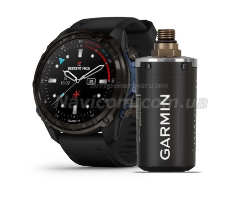 Смарт-годинник Garmin Descent Mk3i - 51 мм, титан Carbon Grey DLC з чорним силіконовим ремінцем + Descent T2
