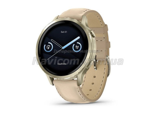 Смарт-годинник Garmin Venu 4 (41 мм) місячне золото з силіконовим та шкіряним ремінцем