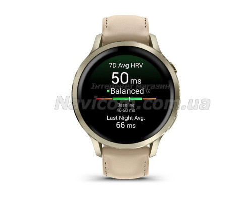 Смарт-годинник Garmin Venu 4 (41 мм) місячне золото з силіконовим та шкіряним ремінцем