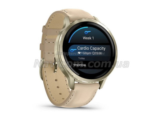 Смарт-годинник Garmin Venu 4 (41 мм) місячне золото з силіконовим та шкіряним ремінцем