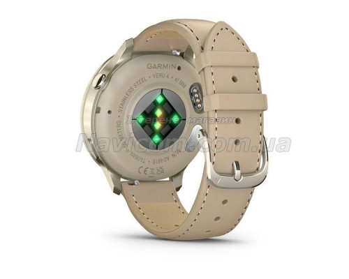 Смарт-годинник Garmin Venu 4 (41 мм) місячне золото з силіконовим та шкіряним ремінцем