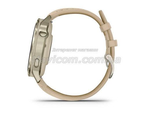 Смарт-годинник Garmin Venu 4 (41 мм) місячне золото з силіконовим та шкіряним ремінцем