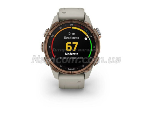 Смарт-годинник Garmin Descent Mk3i - 43 мм, бронзовий титан PVD, силіконовий сірий ремінець