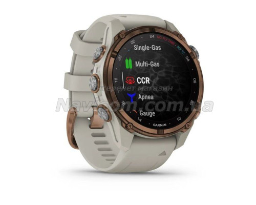 Смарт-годинник Garmin Descent Mk3i - 43 мм, бронзовий титан PVD, силіконовий сірий ремінець