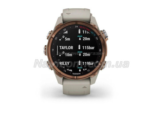 Смарт-годинник Garmin Descent Mk3i - 43 мм, бронзовий титан PVD, силіконовий сірий ремінець