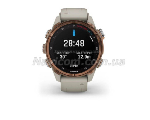 Смарт-годинник Garmin Descent Mk3i - 43 мм, бронзовий титан PVD, силіконовий сірий ремінець