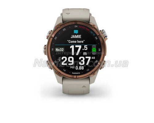 Смарт-годинник Garmin Descent Mk3i - 43 мм, бронзовий титан PVD, силіконовий сірий ремінець