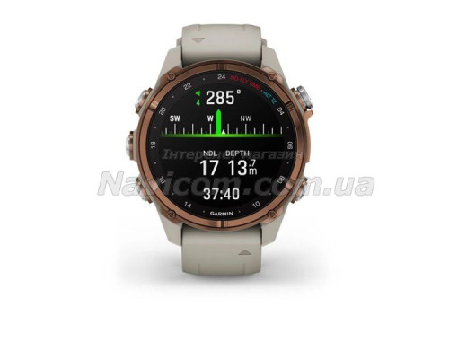 Смарт-годинник Garmin Descent Mk3i - 43 мм, бронзовий титан PVD, силіконовий сірий ремінець