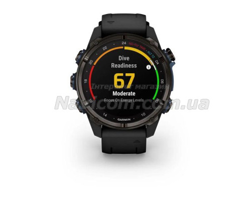 Смарт-годинник Garmin Descent Mk3i - 43 мм, титан Carbon Grey DLC з чорним силіконовим ремінцем + Descent T2