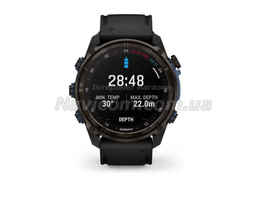 Смарт-годинник Garmin Descent Mk3i - 51 мм, титан Carbon Grey DLC з чорним силіконовим ремінцем + Descent T2