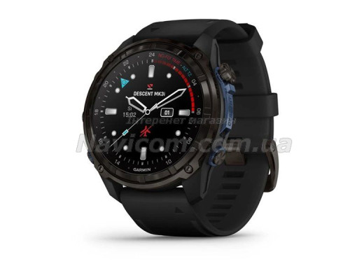 Смарт-годинник Garmin Descent Mk3i - 51 мм, титан Carbon Grey DLC з чорним силіконовим ремінцем