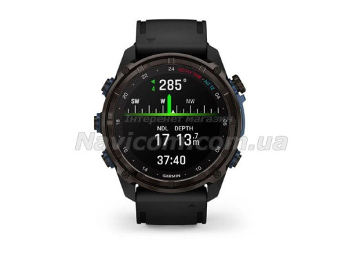 Смарт-годинник Garmin Descent Mk3i - 51 мм, титан Carbon Grey DLC з чорним силіконовим ремінцем