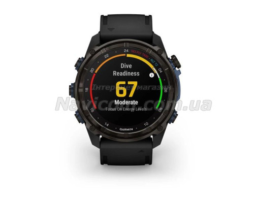 Смарт-годинник Garmin Descent Mk3i - 51 мм, титан Carbon Grey DLC з чорним силіконовим ремінцем