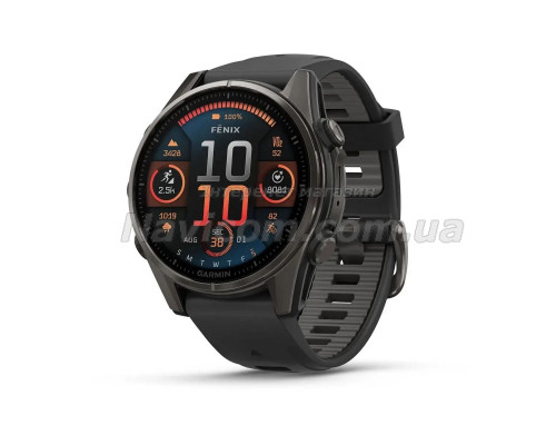 Смарт-часы Garmin Fenix 8 (43 мм), AMOLED Sapphire, титан с DLC-покрытием Carbon Gray и силиконовым ремешком