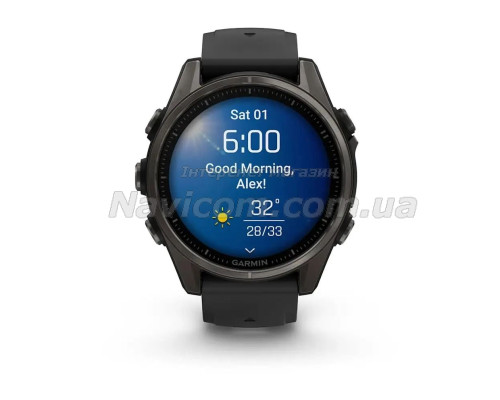Смарт-часы Garmin Fenix 8 (43 мм), AMOLED Sapphire, титан с DLC-покрытием Carbon Gray и силиконовым ремешком