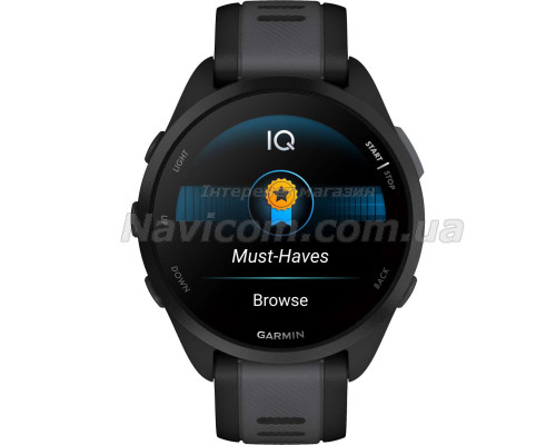 Смарт-годинник Garmin Forerunner 165, чорно-сірий силіконовий ремінець