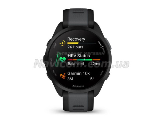 Смарт-годинник Garmin Forerunner 165, чорно-сірий силіконовий ремінець
