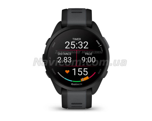 Смарт-годинник Garmin Forerunner 165, чорно-сірий силіконовий ремінець