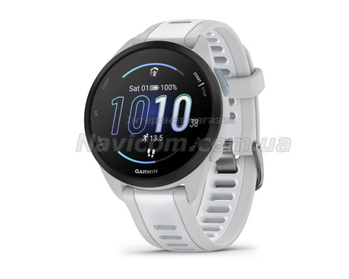 Смарт-годинник Garmin Forerunner 165 Music, силіконовий ремінець кольору туманно-сірий/білий камінь