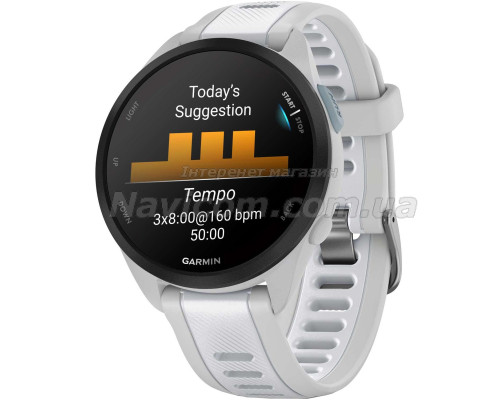 Смарт-годинник Garmin Forerunner 165 Music, силіконовий ремінець кольору туманно-сірий/білий камінь