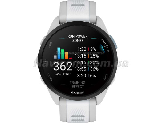 Смарт-годинник Garmin Forerunner 165 Music, силіконовий ремінець кольору туманно-сірий/білий камінь