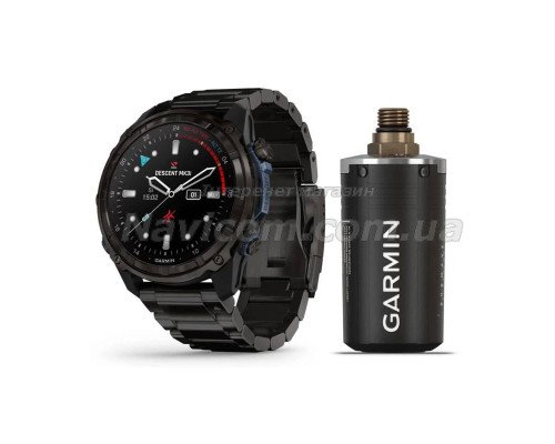 Смарт-годинник Garmin Descent Mk3i - 43 мм, титан Carbon Grey DLC з чорним силіконовим ремінцем + Descent T2