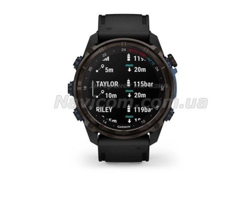 Смарт-годинник Garmin Descent Mk3i - 51 мм, титан Carbon Grey DLC з чорним силіконовим ремінцем