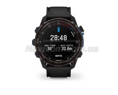 Смарт-годинник Garmin Descent Mk3i - 51 мм, титан Carbon Grey DLC з чорним силіконовим ремінцем