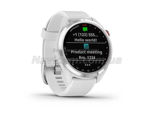 Смарт-годинник Garmin Approach S42 поліроване срібло з білим ремінцем