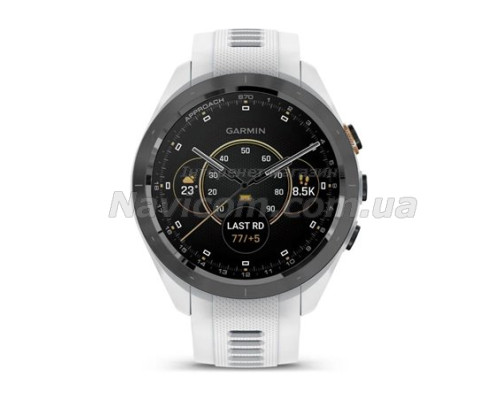 Смарт-годинник Garmin Approach S70 (42 мм) з чорним керамічним безелем та білим ремінцем
