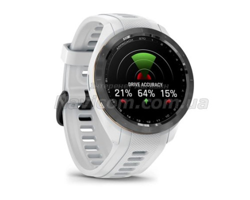 Смарт-годинник Garmin Approach S70 (42 мм) з чорним керамічним безелем та білим ремінцем