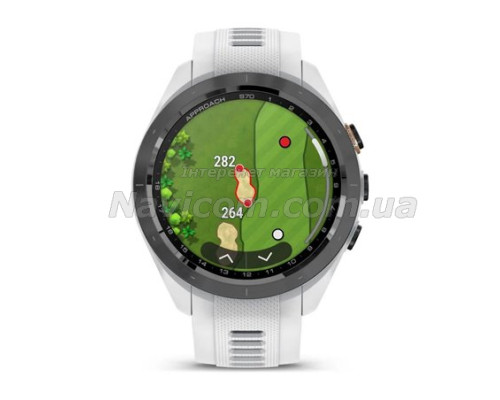 Смарт-годинник Garmin Approach S70 (42 мм) з чорним керамічним безелем та білим ремінцем