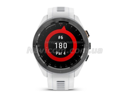 Смарт-годинник Garmin Approach S70 (42 мм) з чорним керамічним безелем та білим ремінцем