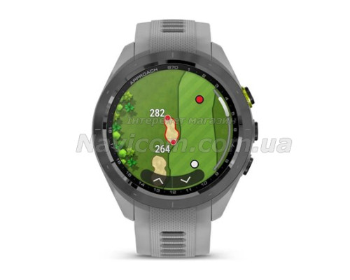 Смарт-годинник Garmin Approach S70 (42 мм) з чорним керамічним безелем та сірим ремінцем