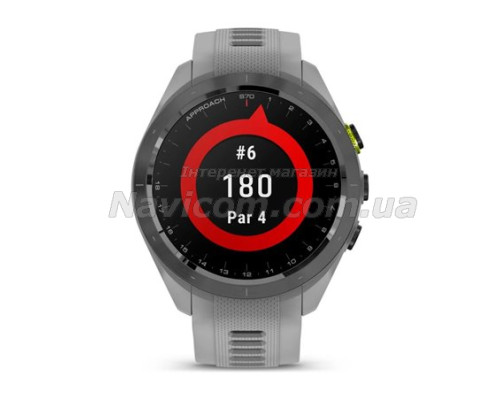 Смарт-годинник Garmin Approach S70 (42 мм) з чорним керамічним безелем та сірим ремінцем