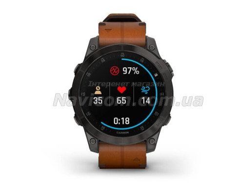 Смарт-годинник Garmin epix (Gen 2) Sapphire чорний титановий з каштановим шкіряним ремінцем