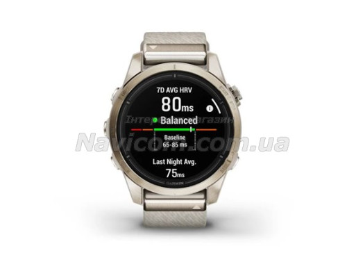 Смарт-годинник Garmin epix Pro (Gen 2) Sapphire Edition (42мм) ніжно-золотистий з нейлоновим ремінцем кремового кольору