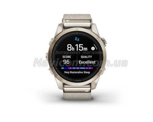 Смарт-годинник Garmin epix Pro (Gen 2) Sapphire Edition (42мм) ніжно-золотистий з нейлоновим ремінцем кремового кольору