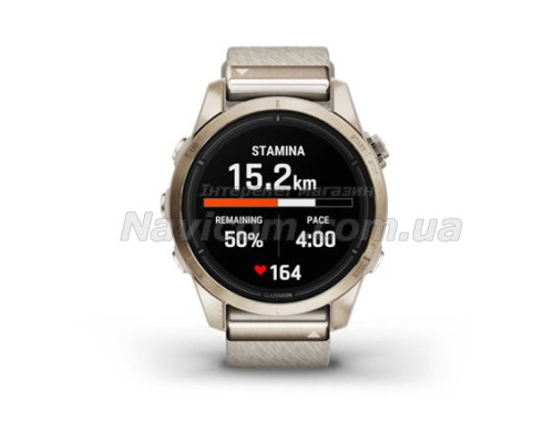 Смарт-годинник Garmin epix Pro (Gen 2) Sapphire Edition (42мм) ніжно-золотистий з нейлоновим ремінцем кремового кольору
