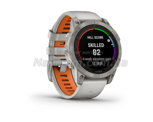 Смарт-годинник Garmin fenix 7 Pro Sapphire Solar Edition титановий з туманно-сірим/темно-помаранчевим ремінцем