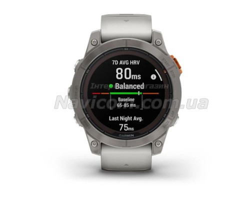 Смарт-годинник Garmin fenix 7 Pro Sapphire Solar Edition титановий з туманно-сірим/темно-помаранчевим ремінцем
