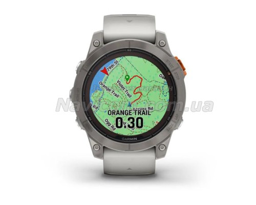 Смарт-годинник Garmin fenix 7 Pro Sapphire Solar Edition титановий з туманно-сірим/темно-помаранчевим ремінцем