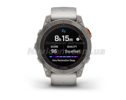 Смарт-годинник Garmin fenix 7 Pro Sapphire Solar Edition титановий з туманно-сірим/темно-помаранчевим ремінцем