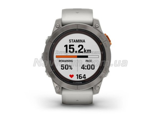 Смарт-годинник Garmin fenix 7 Pro Sapphire Solar Edition титановий з туманно-сірим/темно-помаранчевим ремінцем