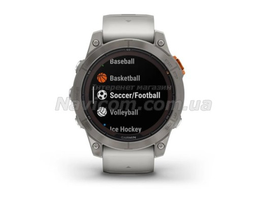 Смарт-годинник Garmin fenix 7 Pro Sapphire Solar Edition титановий з туманно-сірим/темно-помаранчевим ремінцем