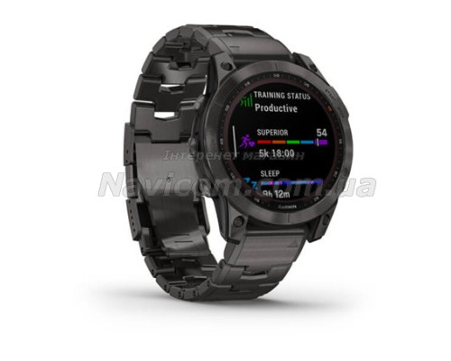 Смарт-годинник Garmin fenix 7 Sapphire Solar карбоново-сірий титановий DLC з титановим вентильованим браслетом