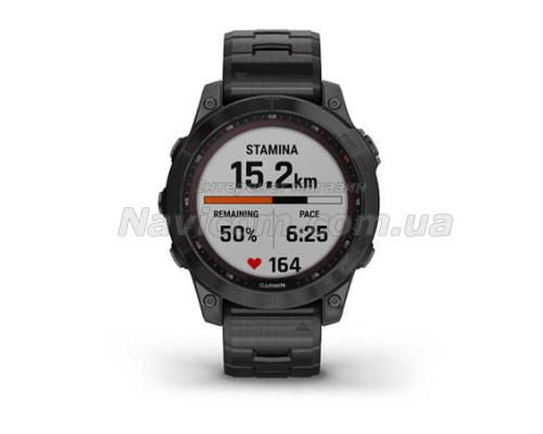 Смарт-годинник Garmin fenix 7 Sapphire Solar карбоново-сірий титановий DLC з титановим вентильованим браслетом