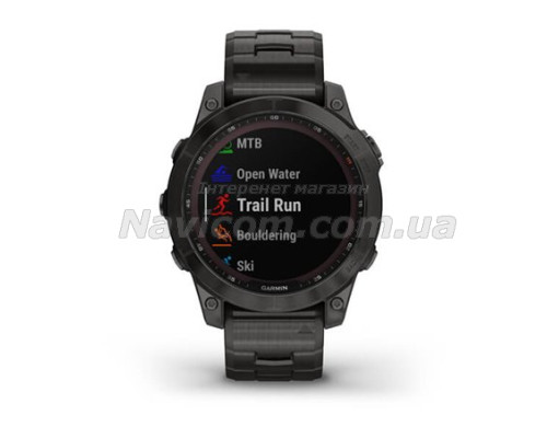 Смарт-годинник Garmin fenix 7 Sapphire Solar карбоново-сірий титановий DLC з титановим вентильованим браслетом