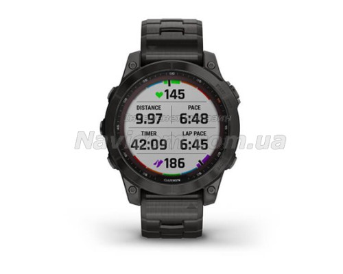 Смарт-годинник Garmin fenix 7 Sapphire Solar карбоново-сірий титановий DLC з титановим вентильованим браслетом