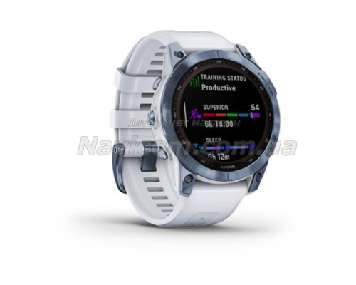 Смарт-годинник Garmin fenix 7 Sapphire Solar мінерально-синій титановий DLC з ремінцем кольору білого каменю